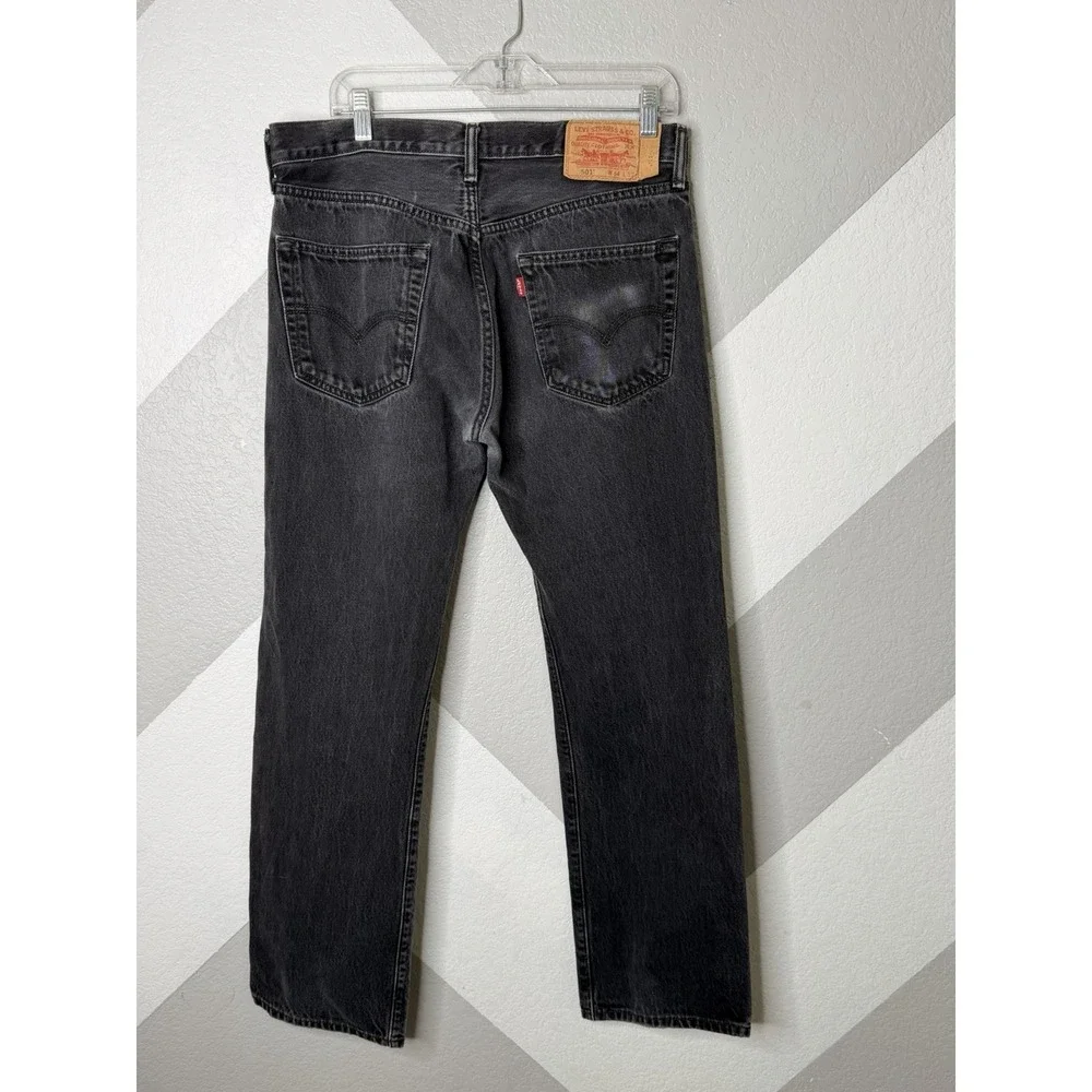 Levi's 501 Original Fit Jeans Men's 34x32 Black Button Fly Straight Denim Worn